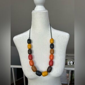 Vintage Large Chunky  Beaded Necklace Multicolor Earthy Art Deco Statement